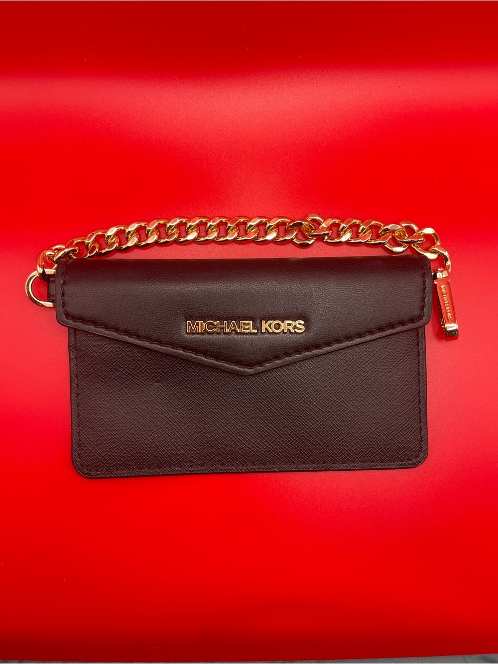 Michael Kors Black Leather Chain Wristlet Card Case